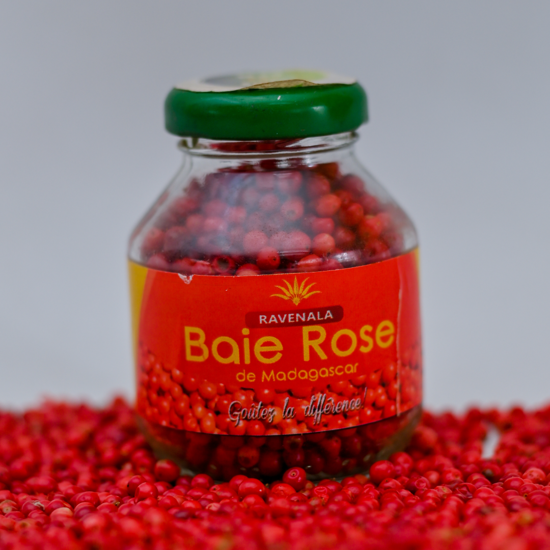 Baie rose en bocal